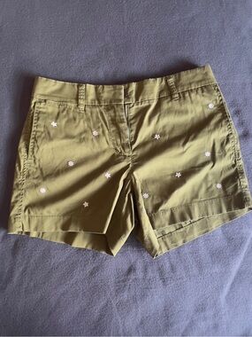 J. Crew Olive Green Daisy Embroidered Shorts